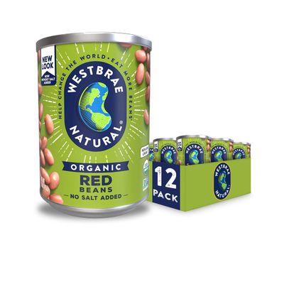 WESTBRAE 15 oz Natural Organic Red Beans, No Salt Added, Source of Plant Based Protein and Fiber, Low Fat, Gluten Free, (Pack of 12)