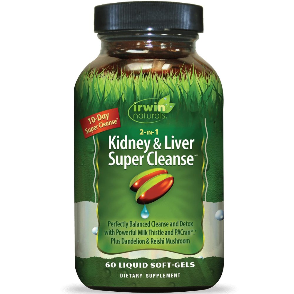 Irwin Naturals 2-in-1 Kidney & Liver Super Cleanse (10-Day)  Milk Thistle, Dandelion Root & Reishi Mushroom  Supports Liver Detox & Kidney Cleanse  Whole-Body Detox Formula  60 Liquid Soft-Gels