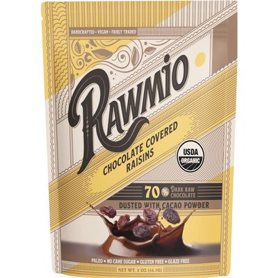 Rawmio Chocolate Covered Raisins - Organic, Raw, Vegan, 70% Dark Chocolate, 1 Pack, 2 oz.