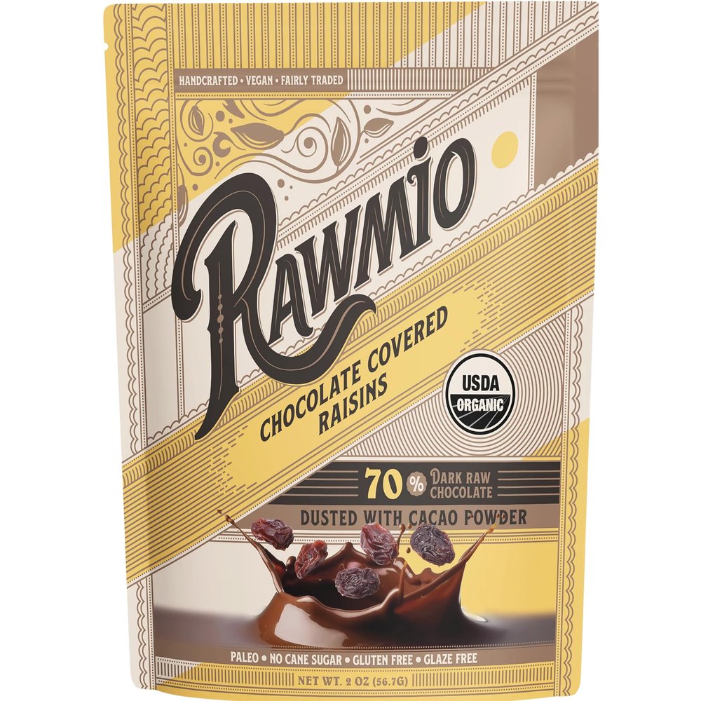 Rawmio Chocolate Covered Raisins - Organic, Raw, Vegan, 70% Dark Chocolate, 1 Pack, 2 oz.