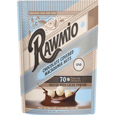 Rawmio Chocolate Covered Macadamia Nuts - Organic, Raw, Vegan, 70% Dark Chocolate, 1 Pack, 2 oz.