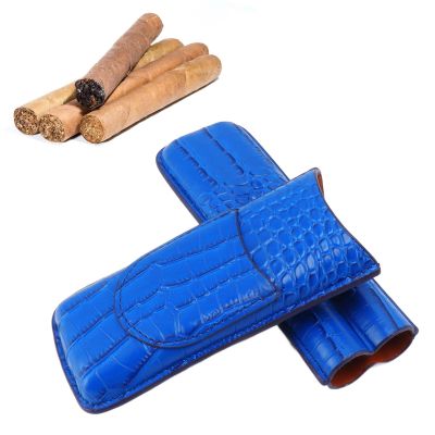 AYNEFY Travel Cigar Case, Portable 2-Finger Leather Humidor Elegant Vintage Pattern Leather Cigar Case Holder Cigar Accessories Cigar Gift Box for Cigar Lovers