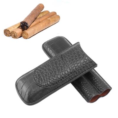 AYNEFY Travel Cigar Case, Portable 2-Finger Leather Humidor Elegant Vintage Pattern Leather Cigar Case Holder Cigar Accessories Cigar Gift Box for Cigar Lovers