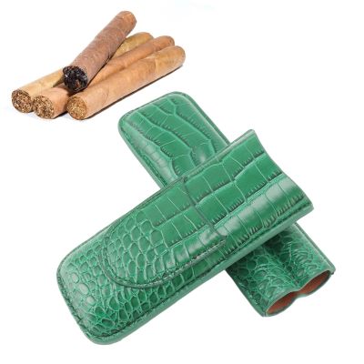AYNEFY Travel Cigar Case, Portable 2-Finger Leather Humidor Elegant Vintage Pattern Leather Cigar Case Holder Cigar Accessories Cigar Gift Box for Cigar Lovers