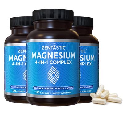 Zentastic Magnesium Complex - 360 Capsules - Chelated Magnesium Glycinate, Malate, Taurate & Lactate - Support Bones, Muscles