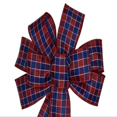 1 Pcs 10" Hand Made Wired Red Blue White Plaid Bow Flag Patriotic American