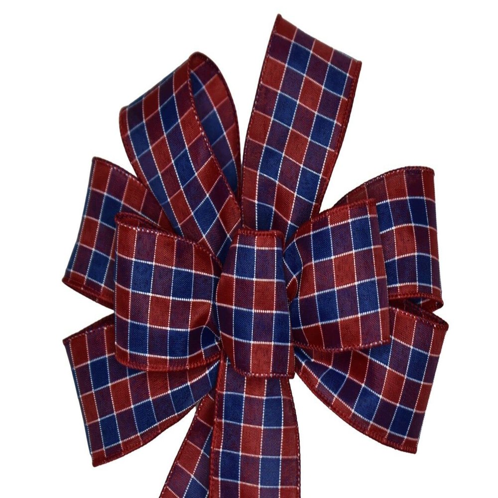 1 Pcs 10" Hand Made Wired Red Blue White Plaid Bow Flag Patriotic American