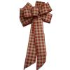 1 Pcs 10" Hand Made Wired Red Natural Gingham Check Wreath Bow Country Rustic Burlap view 1