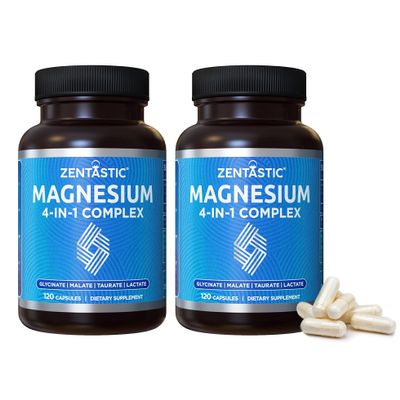 Zentastic Magnesium Complex - 240 Magnesium Capsules - Chelated Magnesium Glycinate, Malate, Taurate & Lactate - Support Bones, Muscles