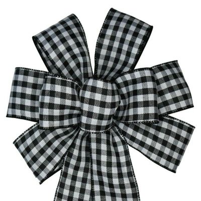1 Pcs 10" Hand Made Black and White Check Wired Wreath Bow Plaid Gingham
