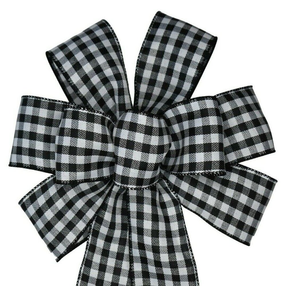1 Pcs 10" Hand Made Black and White Check Wired Wreath Bow Plaid Gingham
