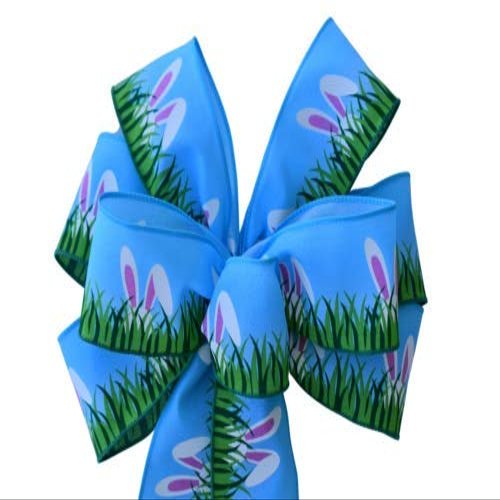1 Pcs 10" Hand Made Wired Hiding Easter Bunny Spring Wreath Bow Green Blue