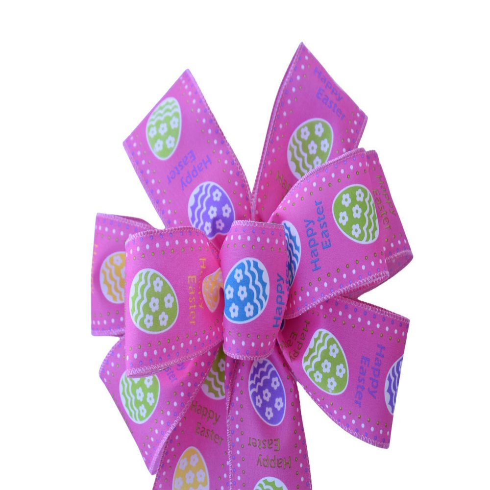 1 Pcs 10" Hand Made Wired Bright Pink Easter Egg Spring Wreath Bow Purple Yellow