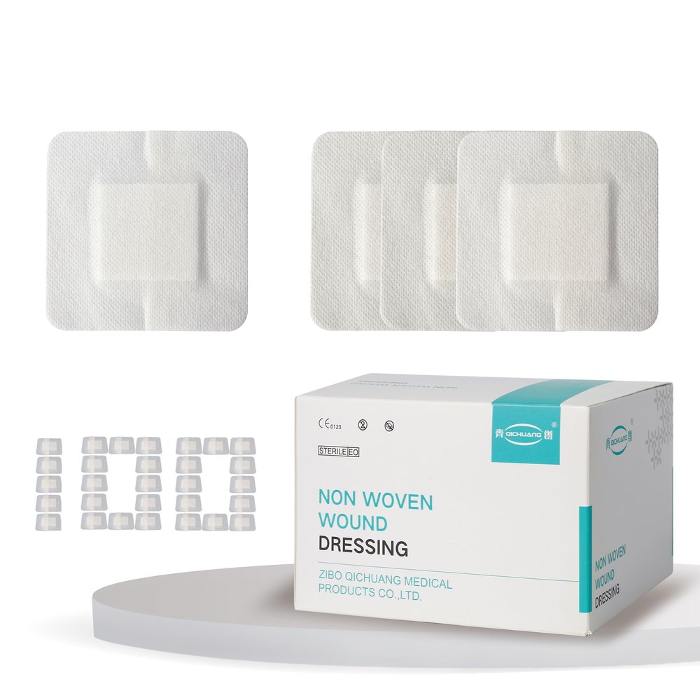 2.3X2.7 Inches Sterile Adhesive Island Wound Dressing Bandages - Non Woven Cover with Bordered Gauze Pads,100 Individually Pack, High Absorbent, Medical Grade by QICHUANG(2.3X2.7INCHES-C100)
