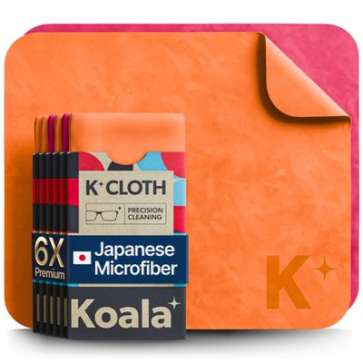 Koala Lens Cleaning Cloth | Japanese Microfiber | Glasses Cleaning Cloths | Eyeglass Lens Cleaner | Eyeglasses, Camera, VR/AR Headset, and Screen Cleaner | Pink & Orange (Pack of 6)