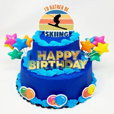 Ski Themed 7 Piece Skier Birthday Cake Topper Set - I'd Rather Be Skiing (Unique Design)