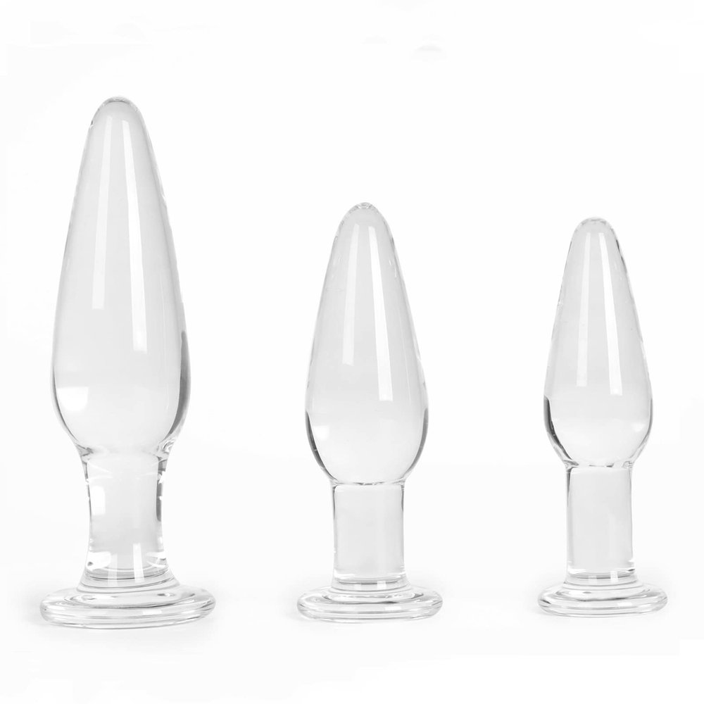 Aptitan 3 Pieces Glass Butt Plug Set Crystal Butt Plug Training Kit with Smooth Flat Base for Beginners and Advanced Men and Women