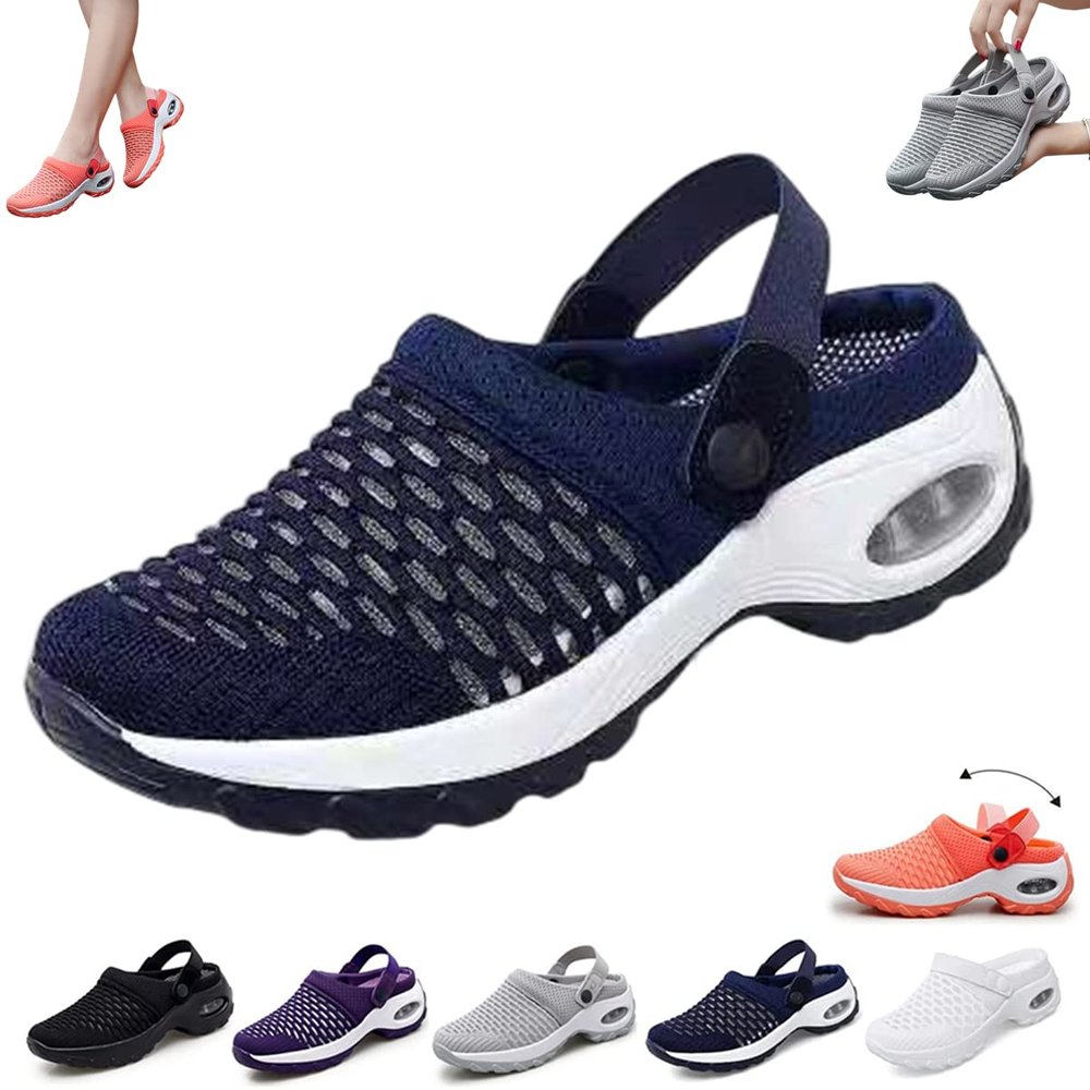 Zhongle Women Diabetic Walking Air Cushion Slip-On Orthopedic Sandals,2023 New Air Cushion Platform Mesh Sneaker Sandals with Arch Support (10.5,Blue)