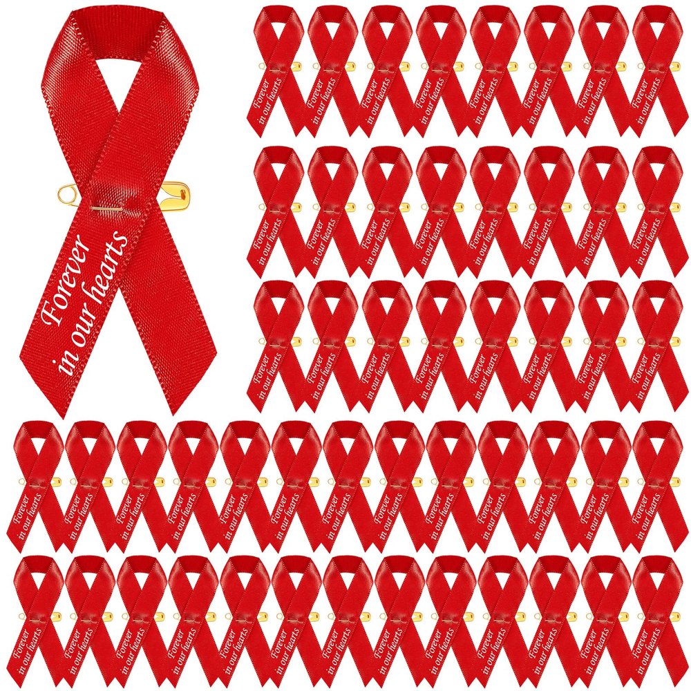 50 Pcs Classic Memorial Ribbon Bow with Safety Pins for Mourning, Remembrance Day & Funeral Event (Red)