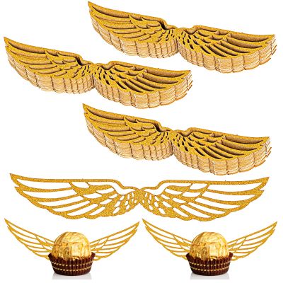 100 Pcs Wizard Party Chocolate Decoration Golden Wings Cake Topper Chocolate Frogs Cupcake Toppers Chocolate Decoration for Birthday Wizard Theme Party Supplies