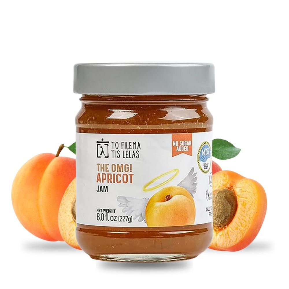 Apricot Jam - 8 Fl. oz - No Sugar Added Natural Sweetness Taste Made in Greece, No Preservatives, Gluten Free Apricot Jam Fruit Spread for Breakfast, Toasts