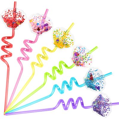 24 Sea Under the Sea Birthday Party Supplies Glitter Sea Shell Drinking Straws with 2 PCS Straws Cleaning Brush for Kids Ocean Animal Birthday Party Favors Decorations