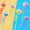 24 Sea Under the Sea Birthday Party Supplies Glitter Sea Shell Drinking Straws with 2 PCS Straws Cleaning Brush for Kids Ocean Animal Birthday Party Favors Decorations view 2