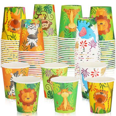 Amyhill 100 Pcs 9oz Paper Disposable Cups for Kids Animals Bathroom Cups Small Colorful for Party Picnic Barbecues Travel Events Hot Cold Drinks