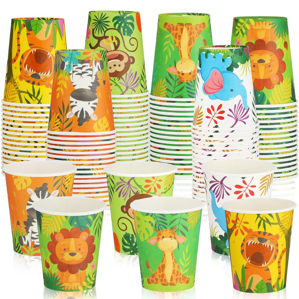 Amyhill 100 Pcs 9oz Paper Disposable Cups for Kids Animals Bathroom Cups Small Colorful for Party Picnic Barbecues Travel Events Hot Cold Drinks
