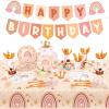 Buryeah 212 Pcs Rainbow Birthday Decoration Rainbow Party Supplies Includes Happy Birthday Banner Pastel Paper Plates Tablecloth Cups Napkins Cutlery Fork Spoon Knife for 30 Guests(Boho Style) view 1