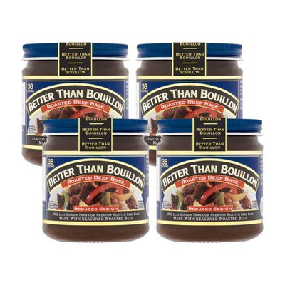 Better Than Bouillon All Natural Reduced Sodium Beef Base, Makes 9.5 Quarts of Broth, 38 Servings, Less Sodium & No Artificial Ingredients 8 Ounce (Pack of 4)
