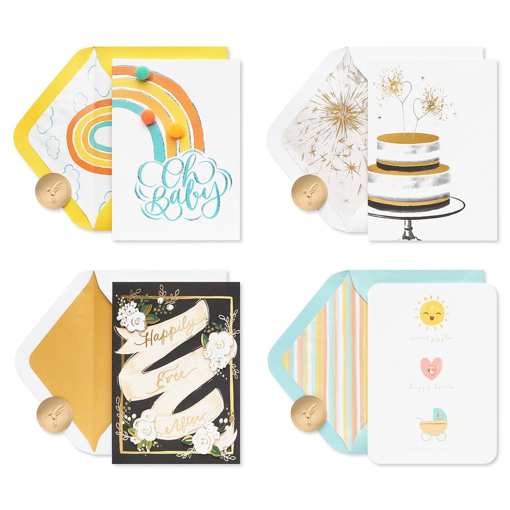 Papyrus Deluxe Boxed Wedding and New Baby Card Assortment, Happy Ever After and Bundle of Joy (4-Count)