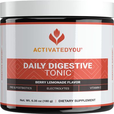 ACTIVATEDYOU Daily Digestive Tonic Kombucha - Support Healthy Digestion & Youthful, Long-Lasting Energy- Prebiotic Fiber, Probiotics, Postbiotics, Vitamin C, Berry Lemonade Flavor (30 Servings)