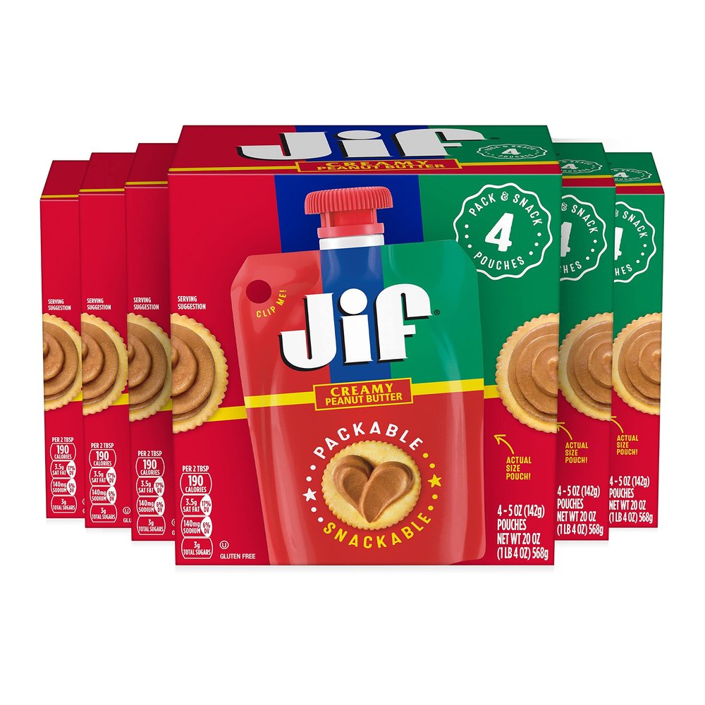 Jif Squeeze Creamy Peanut Butter, Resealable Pouches, 5 Ounces (Pack of 24)