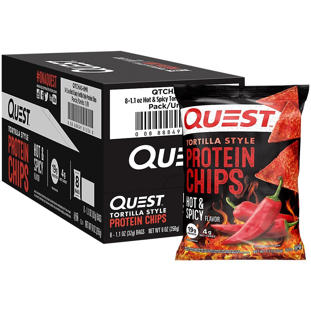 Tortilla Style Protein Chips - 19g Protein - Hot & Spicy (8 Bags)