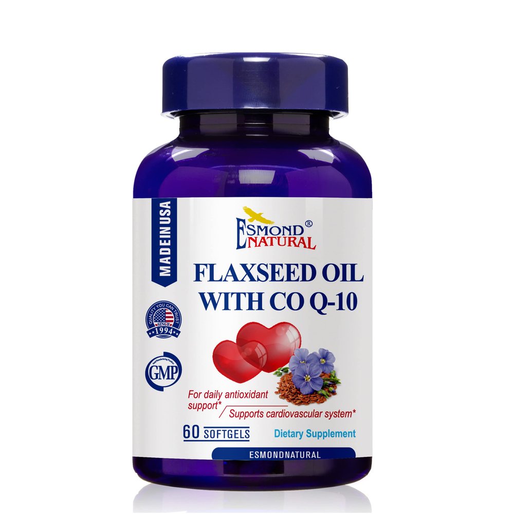 (3 Pack) Esmond Natural: Flaxseed Oil with CO Q-10 (Daily antioxidant and Cardiovascular System Support), GMP, Natural Product Assn Certified, Made in USA - 400mg, 180 Softgels