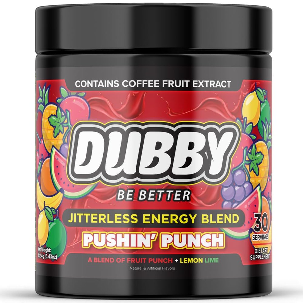 Dubby - Gamer Energy Drink Powder for Gaming - Sugar Free Energy Drinks, Nootropics Jitter-Free Natural Energy Powder, Fruit Punch Lemon Lime Flavor, 30 Serving, 5.61 Ounces (Pushin Punch)