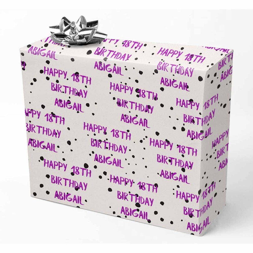 InterestPrint Personalized Name Gift Wrap Paper Purple Happy Birthday Text White Custom Birthday Wrapping Paper Roll Fashion Birthday Gift for Boys Girls Kids Baby Shower Birthday Anniversary