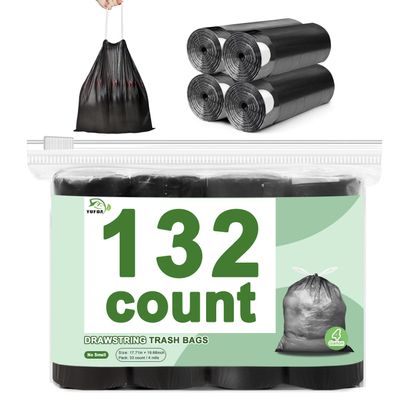 132 Count-Small Trash Bags, 4 Gallon Trash Bag Drawstring,Bathroom Garbage BagsTear-Free Garbage Bags Plastic Wastebasket Liners for Toilet Home Office and Bedroom(Black)