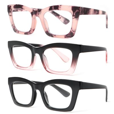 REAVEE Oprah Style Reading Glasses for Women Blue Light Blocking Computer Fashion Readers with Spring Hinge and Glasses pouch Black/Pink/Tortoise +4.0