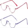 REAVEE 2 Pack Retro Designer Half Frame Reading Glasses for Women Men Spring Hinge Half Moon Readers Stylish Slim Eyeglasses with Pouch, Pink and Purple 4.0 view 1