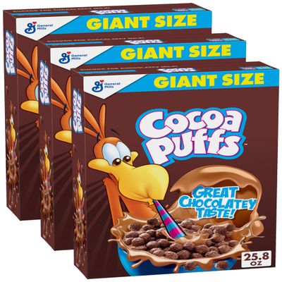 Cocoa Puffs, Chocolate Breakfast Cereal with Whole Grains, Giant Size, 25.8 oz (Pack of 3)