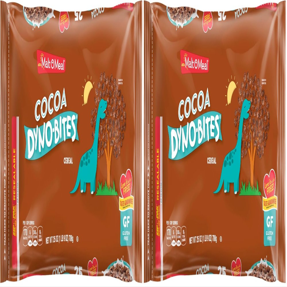 Malt-O-Meal Cocoa Dyno Bites Gluten Free Kids Breakfast Cereal, Family Size Bulk Bagged Cereal, 25 Ounce - 1 count (Pack of 2)