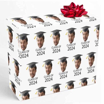 InterestPrint Custom Graduation Gift Wrapping Paper with Photo Personalized Funny Class of 2024 White Wrapping Paper Roll 58x23 for Mom Dad Grandma Grandpa Graduation 1 Roll