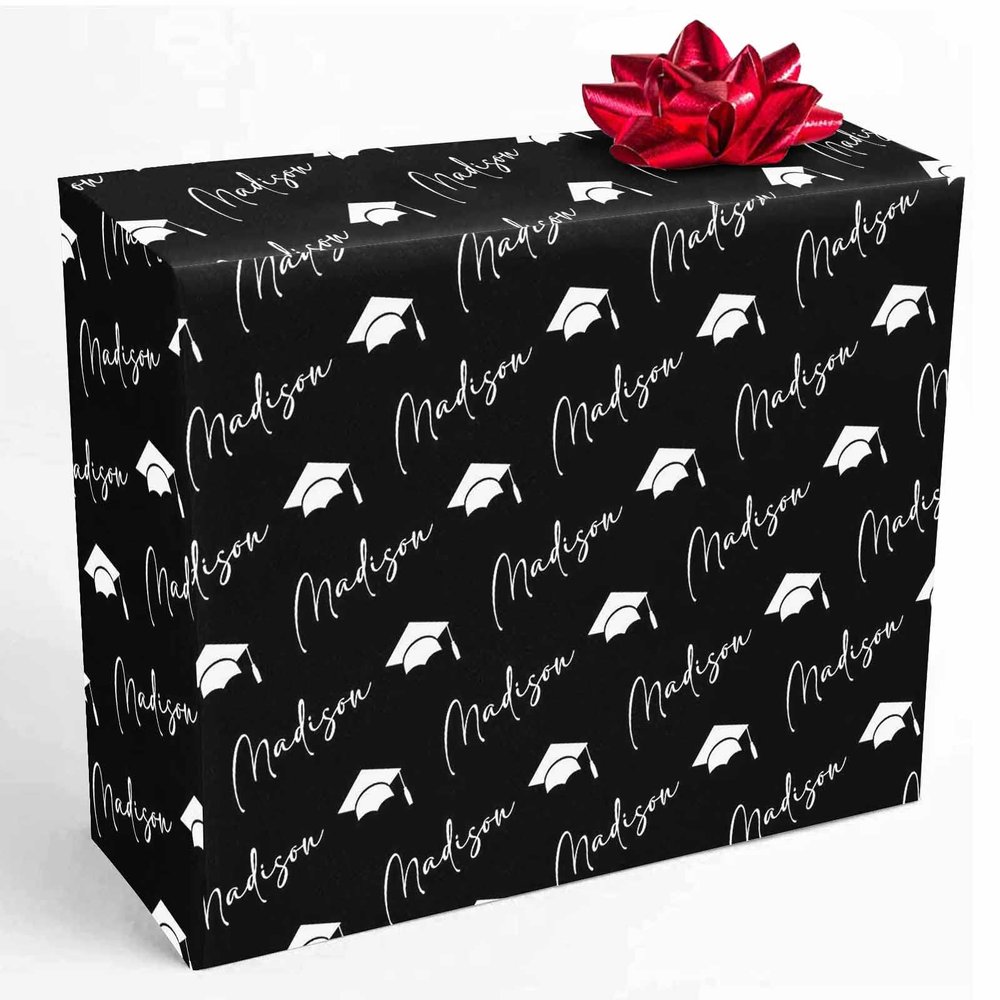 InterestPrint Customized Senior 2023 Gift Wrapping Paper Personalized Name Graduation Wrapping Paper Black Monogram Wrap Paper Roll 58x23 for Women Men Kids Boys Girls Graduation 3 Roll