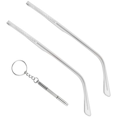 1 Pair Metal Glasses Replacement Arms and Multifunctional 3 in 1 Screwdriver Glasses Repair ToolsEyewear Frame Temple Replacement Accessories for Thin Metal Glasses, SunglassesTransparent