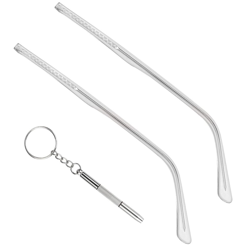 1 Pair Metal Glasses Replacement Arms and Multifunctional 3 in 1 Screwdriver Glasses Repair ToolsEyewear Frame Temple Replacement Accessories for Thin Metal Glasses, SunglassesTransparent