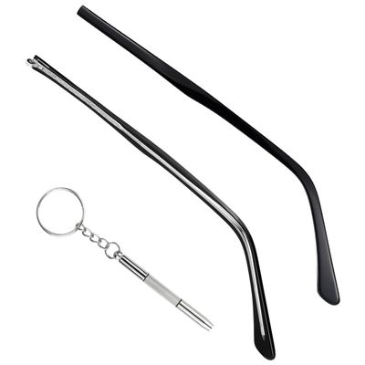 1 Pair Metal Glasses Replacement Arms and Multifunctional 3 in 1 Screwdriver Glasses Repair ToolsEyewear Frame Temple Replacement Accessories for Thin Metal Glasses, SunglassesBlack