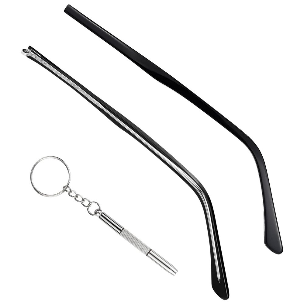1 Pair Metal Glasses Replacement Arms and Multifunctional 3 in 1 Screwdriver Glasses Repair ToolsEyewear Frame Temple Replacement Accessories for Thin Metal Glasses, SunglassesBlack