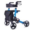 4-Wheel Rollator Walker with Seat,Lightweight Folding Aluminum Alloy Folding Rollator Walkers with 8" Wheels, Adjustable Seat and Arms, Supports Up to 350 Lbs, Blue view 1